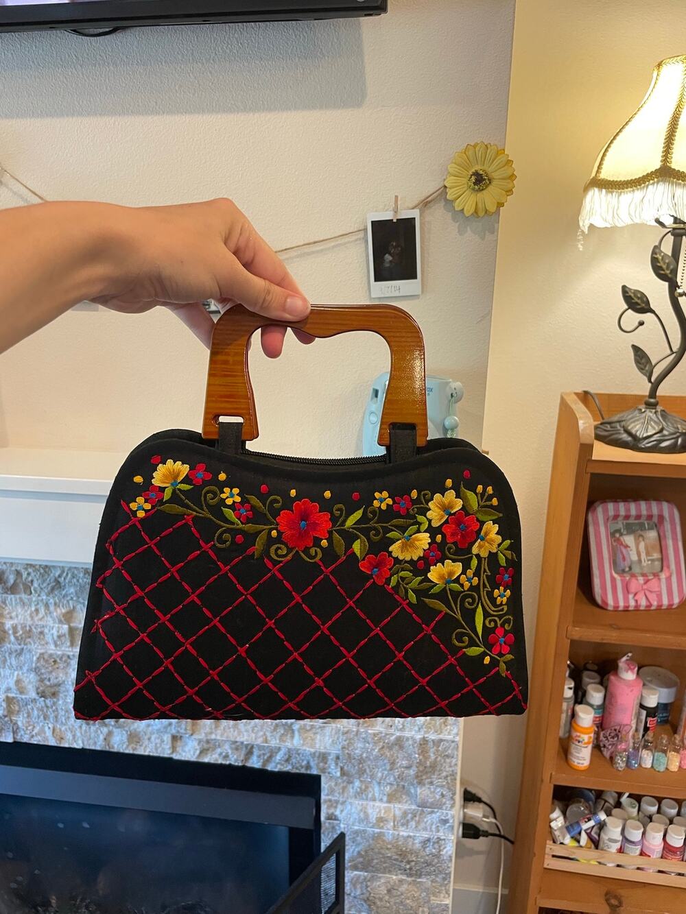 embroidered hand held bag